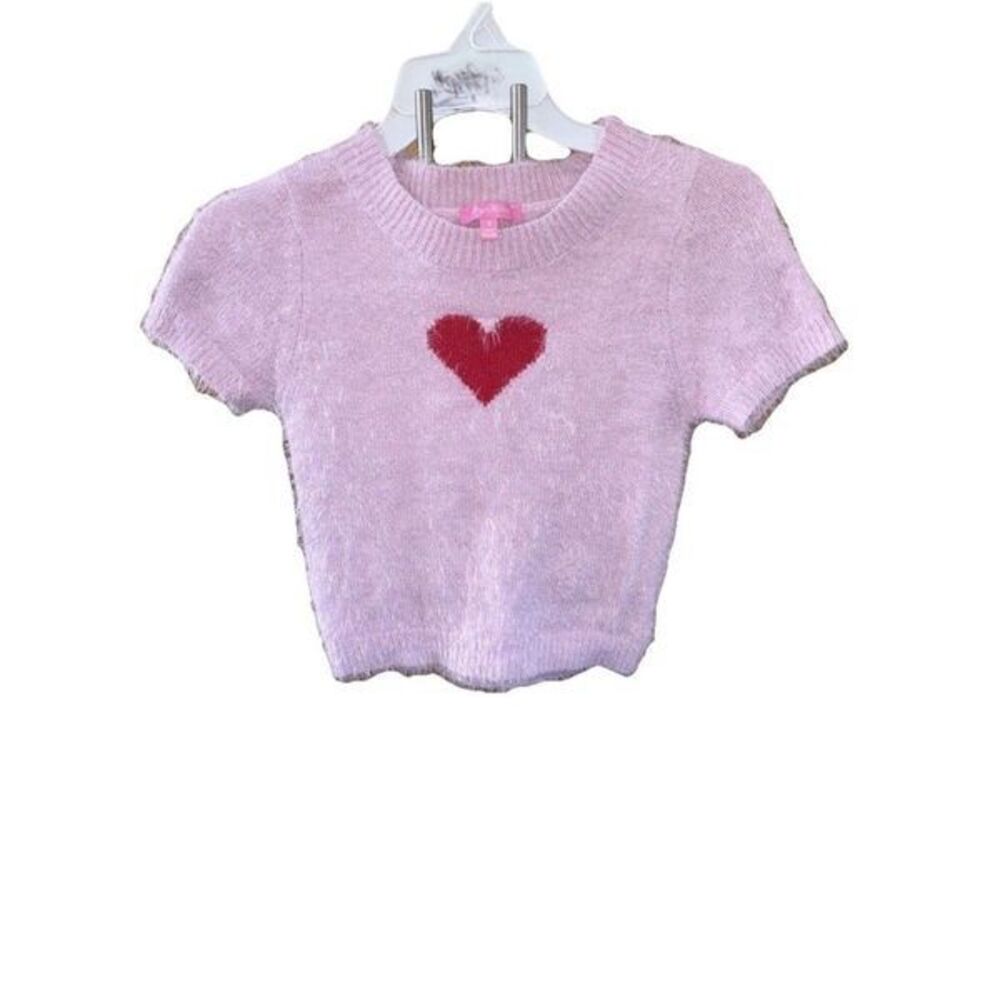 Sugar Thrillz Dolls Kill Sweater Pink Fuzzy Heart Y2K Coquette Style S Pullover
